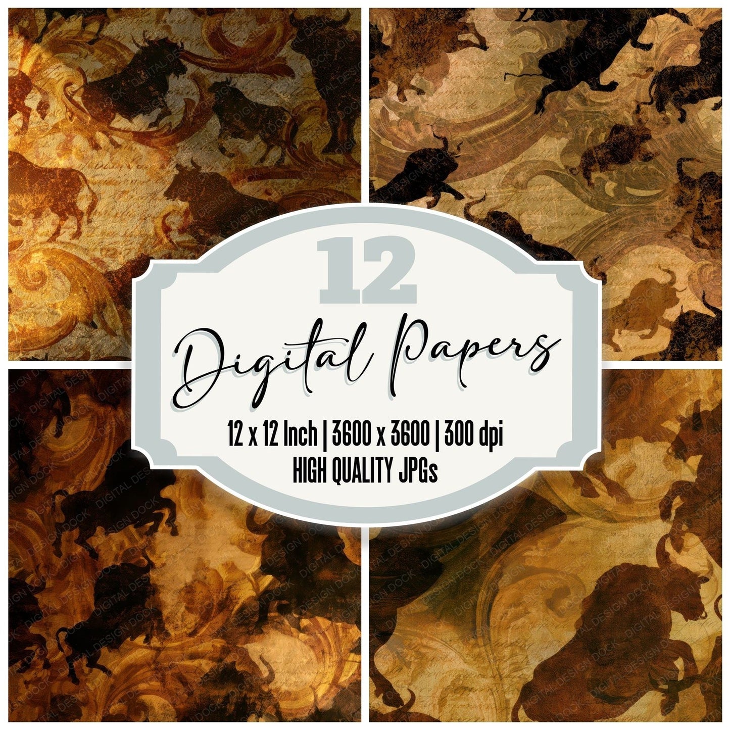 Baroque Minotaur Amber Cream Digital Paper Pack (DDD013906)
