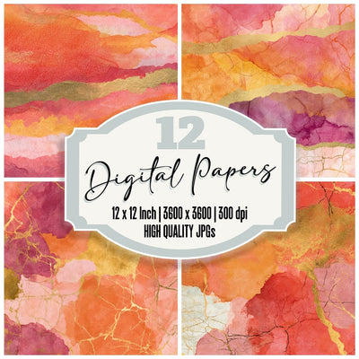 Batik Coral Gold Dusty Pink Abstract Digital Paper Pack (DDD013907)