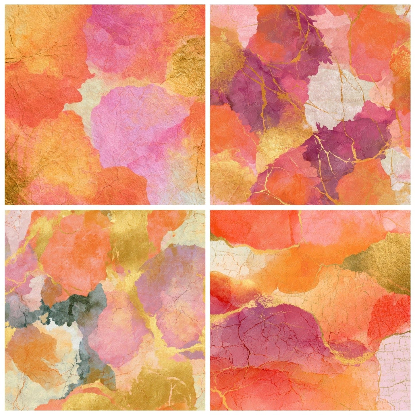 Batik Coral Gold Dusty Pink Abstract Digital Paper Pack (DDD013907)