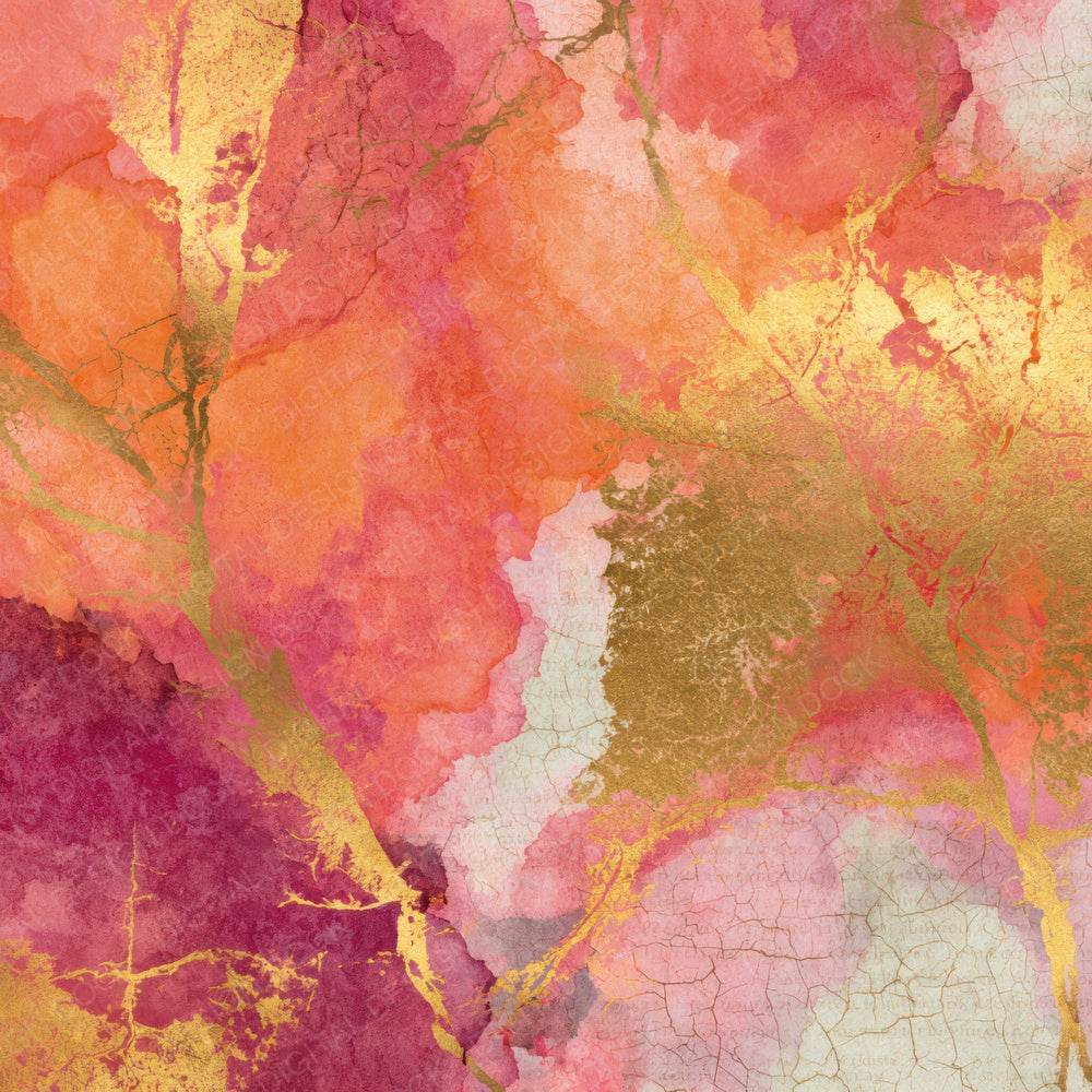 Batik Coral Gold Dusty Pink Abstract Digital Paper Pack (DDD013907)