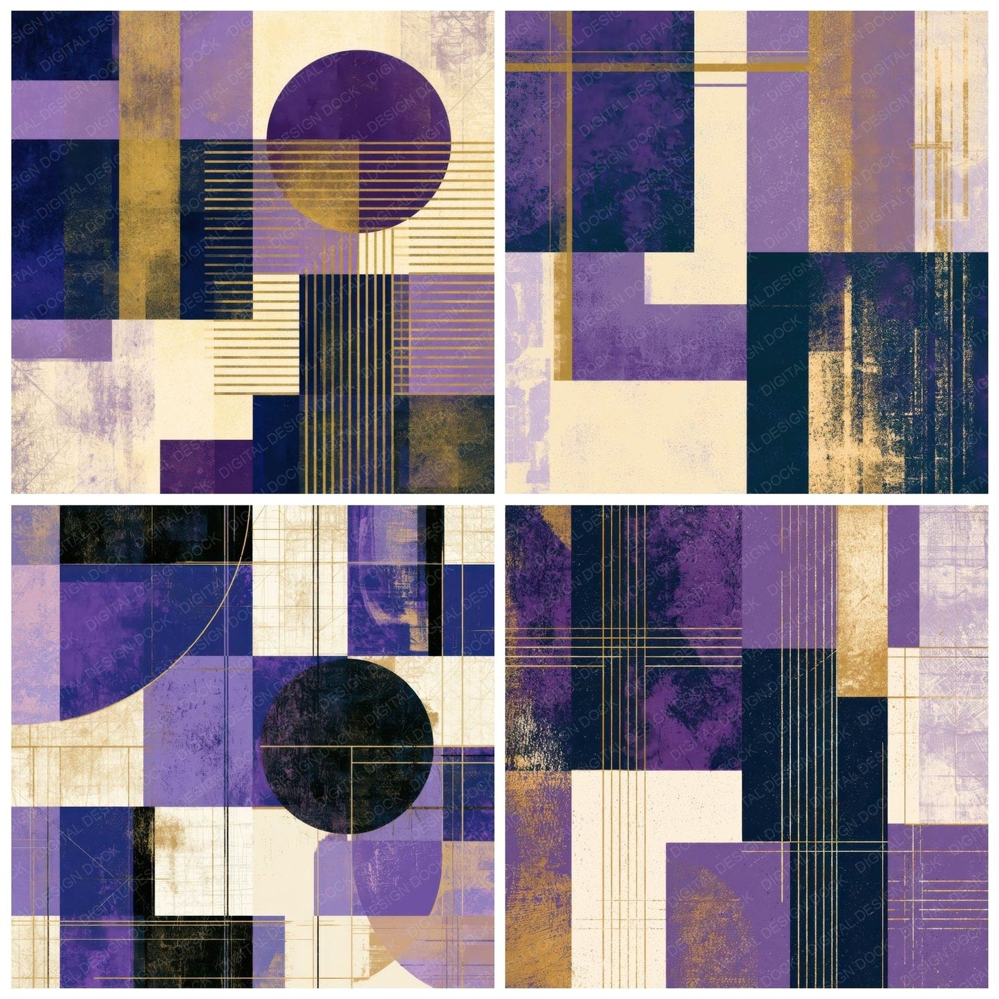 Bauhaus Lavender Cream Abstract Digital Paper Pack (DDD013909)