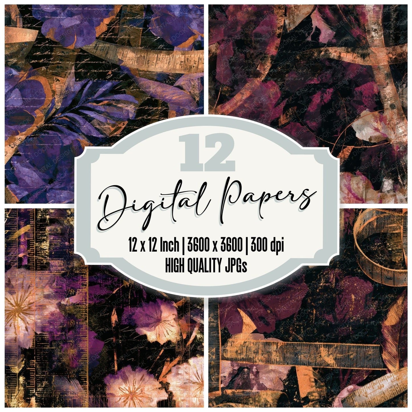 Bohemian Tape Measures Aubergine Pearl Digital Paper Pack (DDD013910)