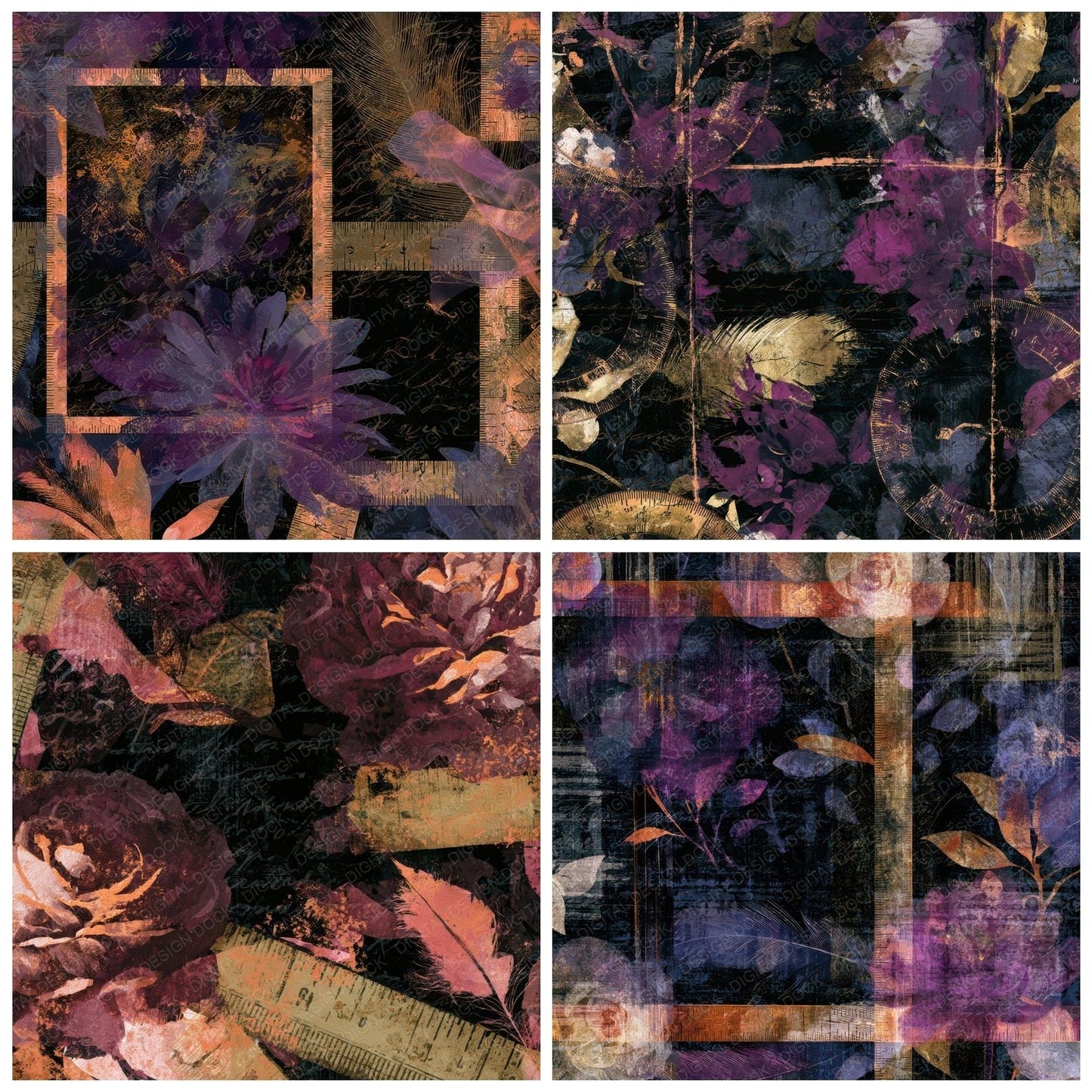 Bohemian Tape Measures Aubergine Pearl Digital Paper Pack (DDD013910)