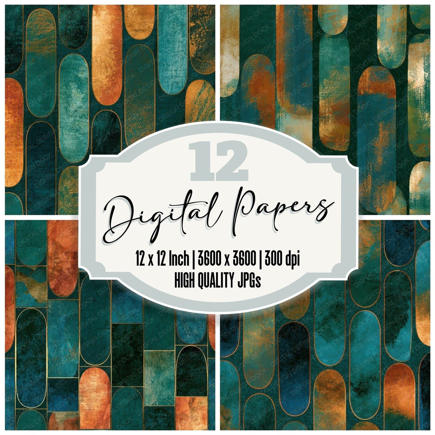 Chinoiserie Skateboard Jade Copper Digital Paper Pack (DDD013911)