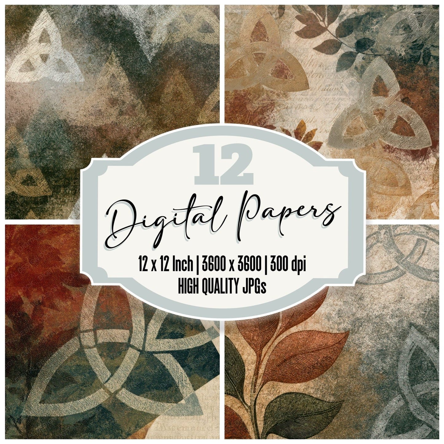 Engraving Triquetra Earth Bone Digital Paper Pack (DDD013913)