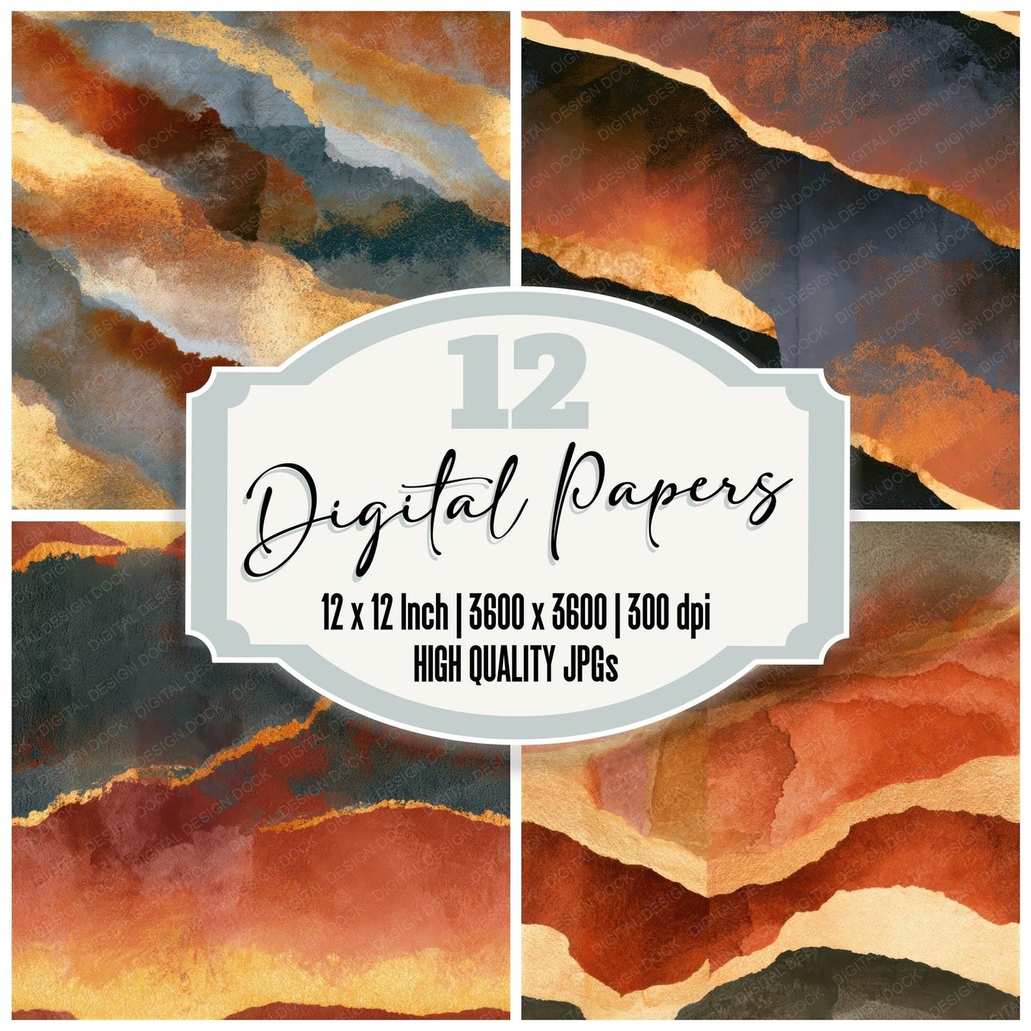 Ink Wash Rust Gold Tonal Seamless Digital Paper Pack (DDD013916)