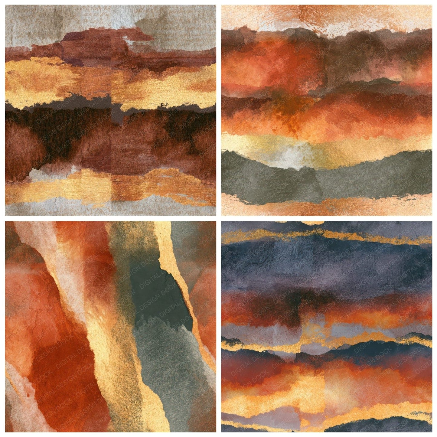 Ink Wash Rust Gold Tonal Seamless Digital Paper Pack (DDD013916)