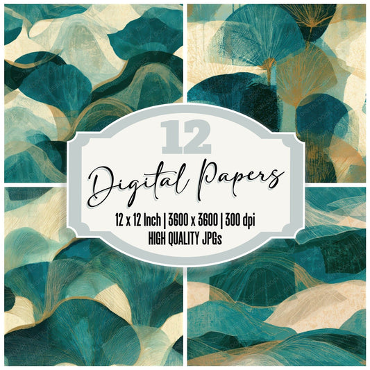 Linocut Wedding Veils Malachite Teal Seamless Digital Paper Pack (DDD013917)