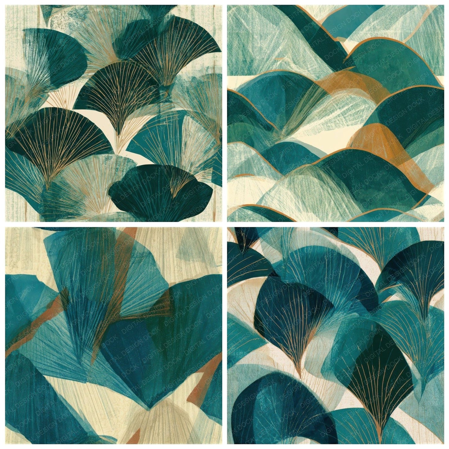 Linocut Wedding Veils Malachite Teal Seamless Digital Paper Pack (DDD013917)