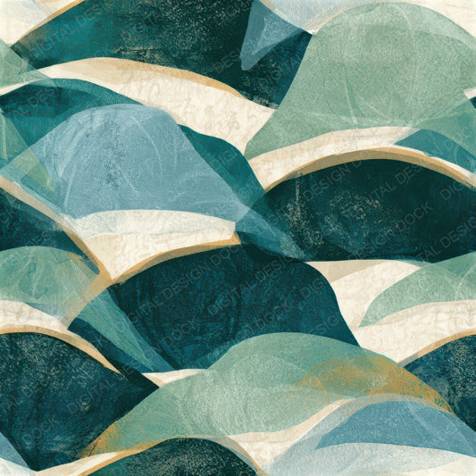 Linocut Wedding Veils Malachite Teal Seamless Digital Paper Pack (DDD013917)