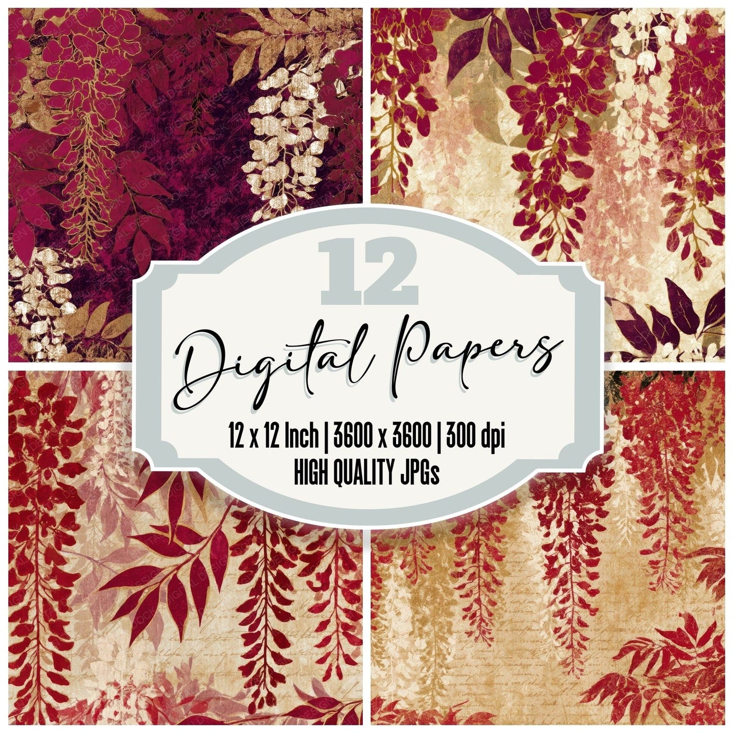 Naturalist Wisteria Crimson White Digital Paper Pack (DDD013918)
