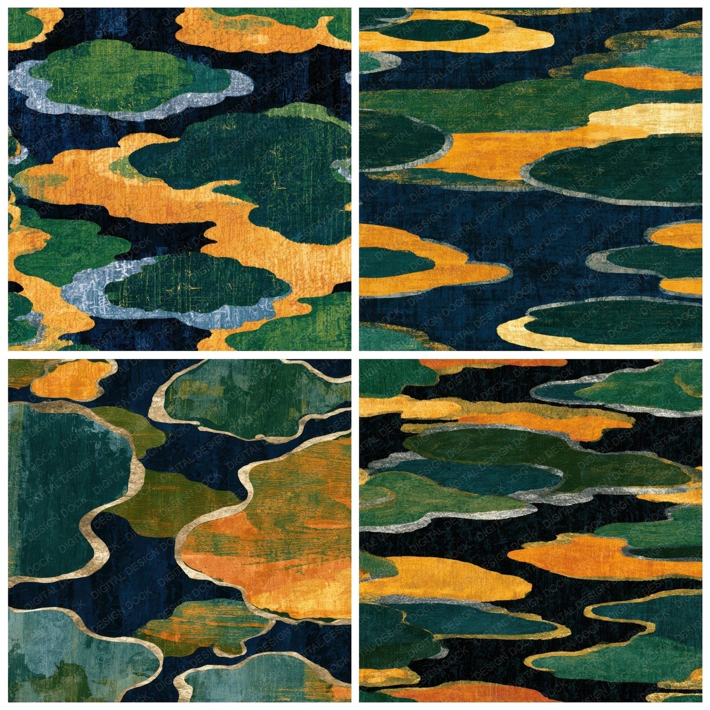 Ukiyo-e Tidal Pools Palm Green Ochre Digital Paper Pack (DDD013922)