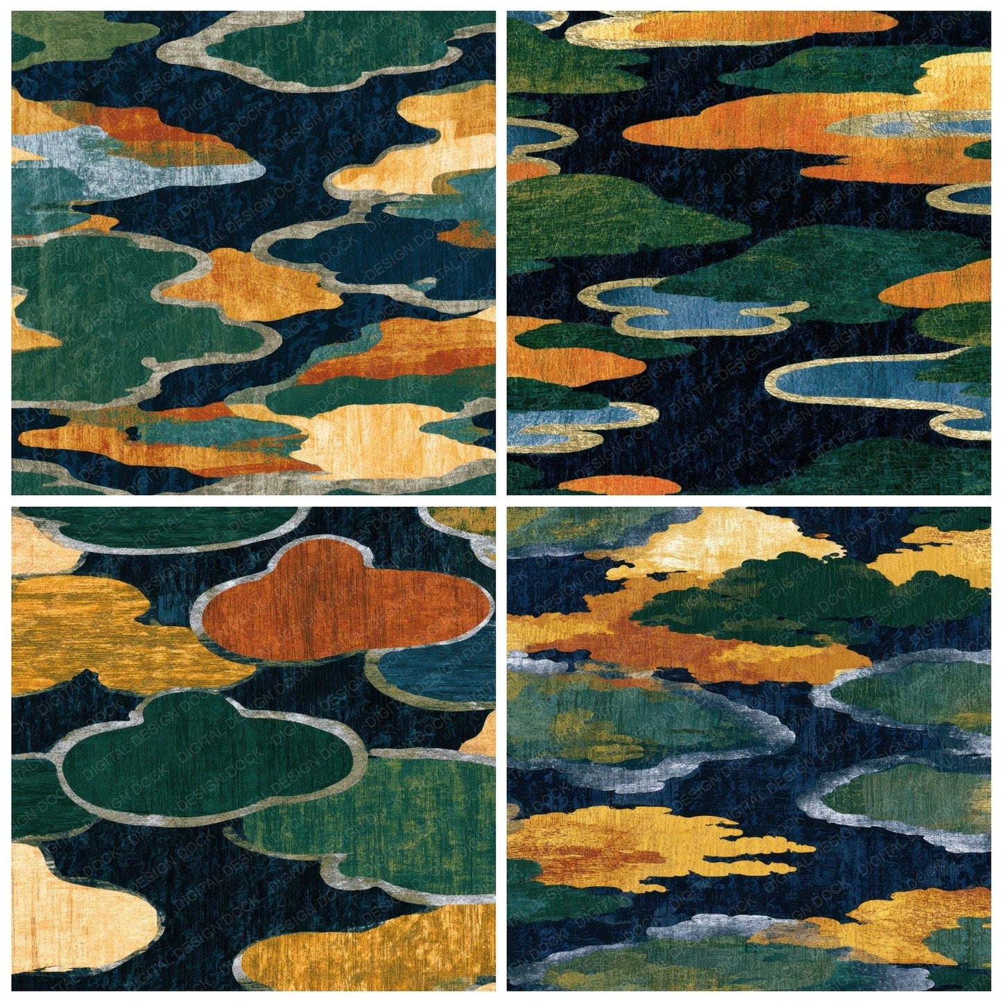 Ukiyo-e Tidal Pools Palm Green Ochre Digital Paper Pack (DDD013922)