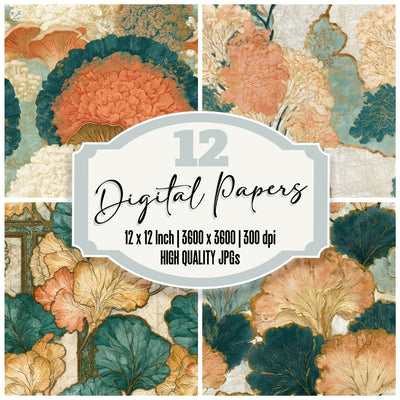 Victorian Enoki Peach Mint Seamless Digital Paper Pack (DDD013923)