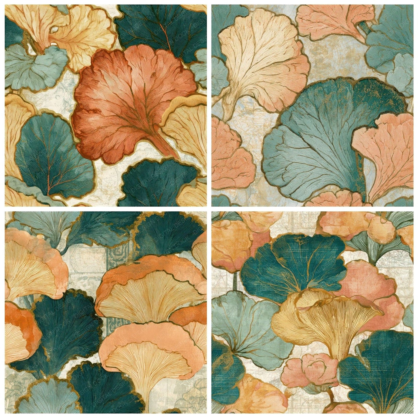 Victorian Enoki Peach Mint Seamless Digital Paper Pack (DDD013923)