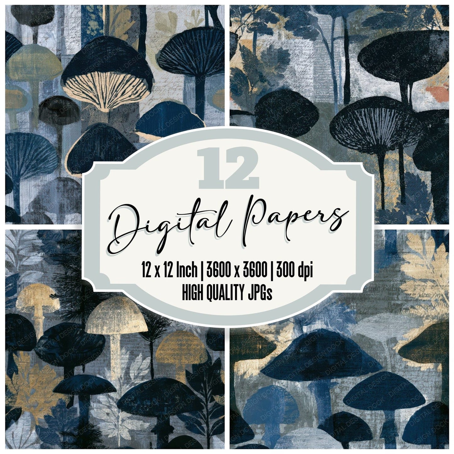 X-ray Toadstools Storm Silver Seamless Digital Paper Pack (DDD013924)
