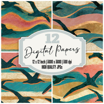 Antique Map Albatross Turquoise Cream Digital Paper Pack (DDD013925)