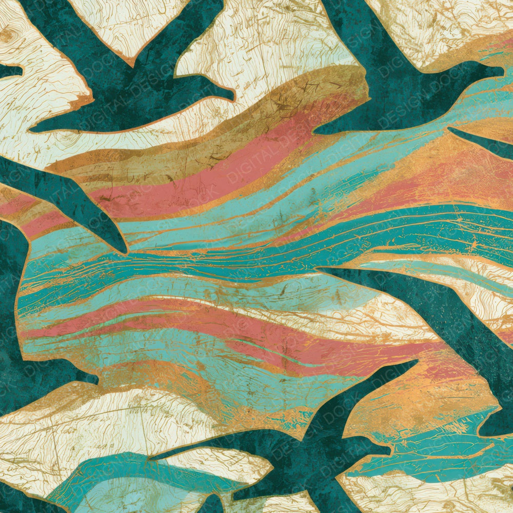 Antique Map Albatross Turquoise Cream Digital Paper Pack (DDD013925)