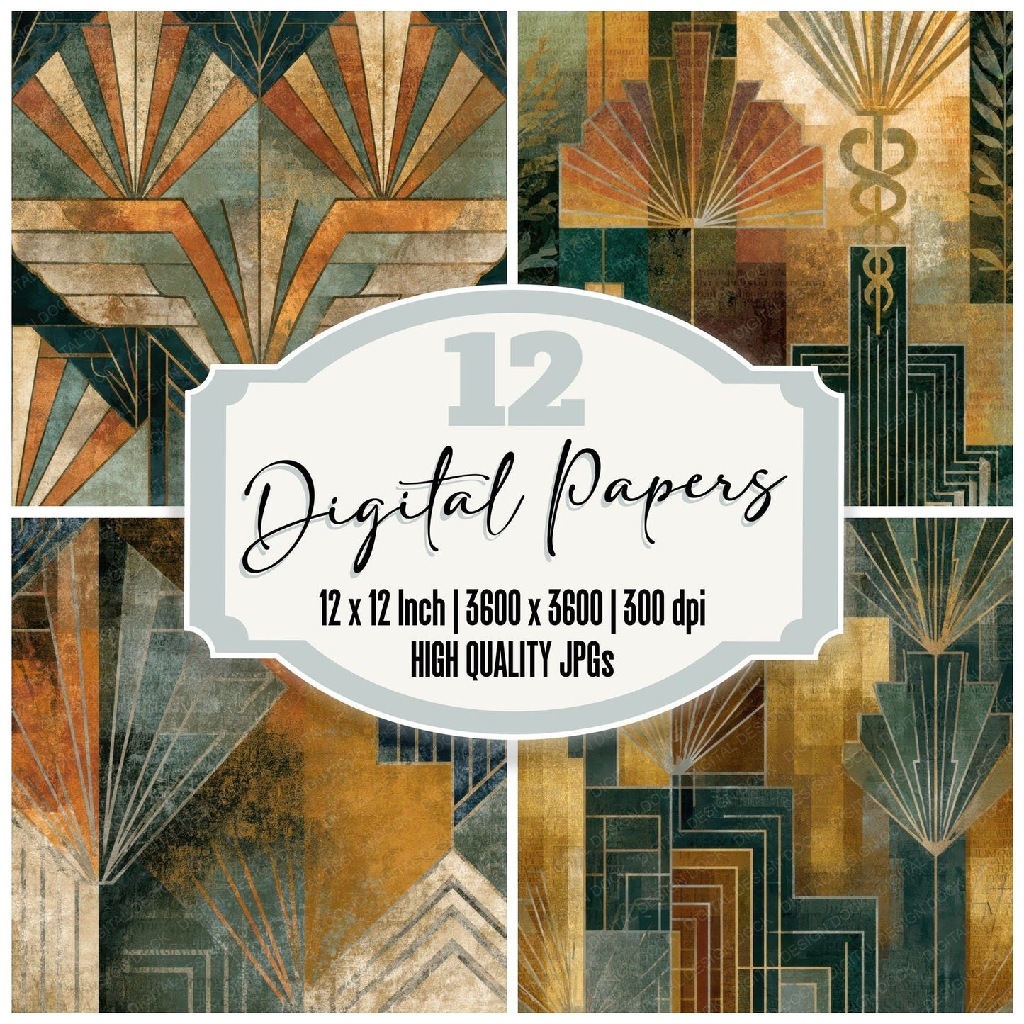 Art Deco Caducei Amber Sage Digital Paper Pack (DDD013926)