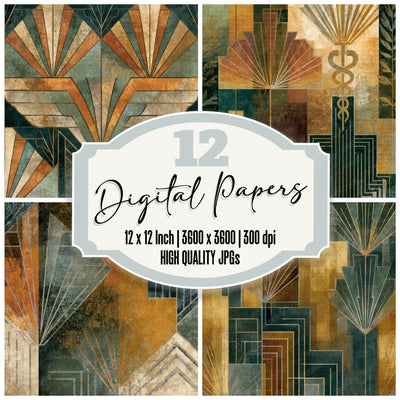 Art Deco Caducei Amber Sage Digital Paper Pack (DDD013926)
