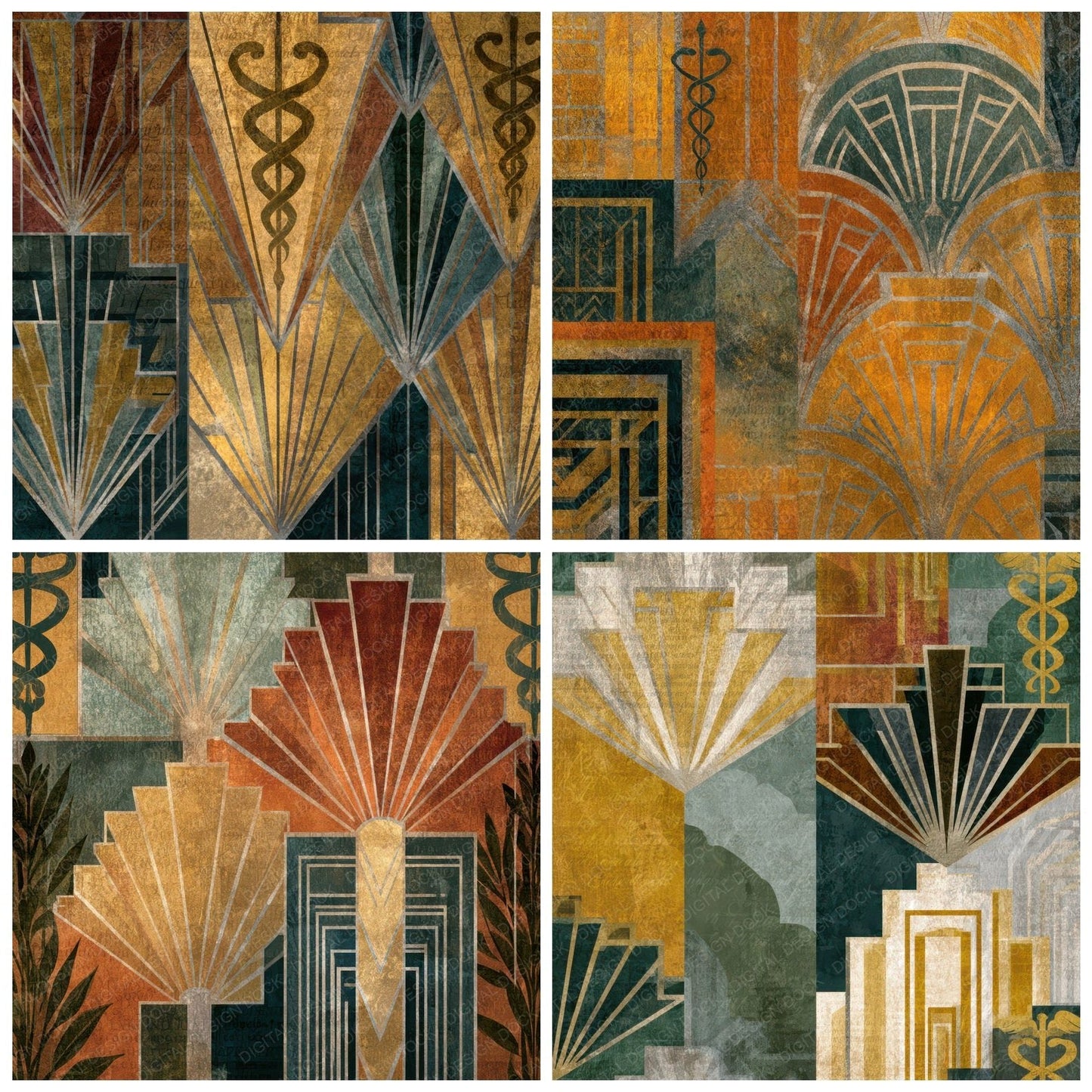 Art Deco Caducei Amber Sage Digital Paper Pack (DDD013926)