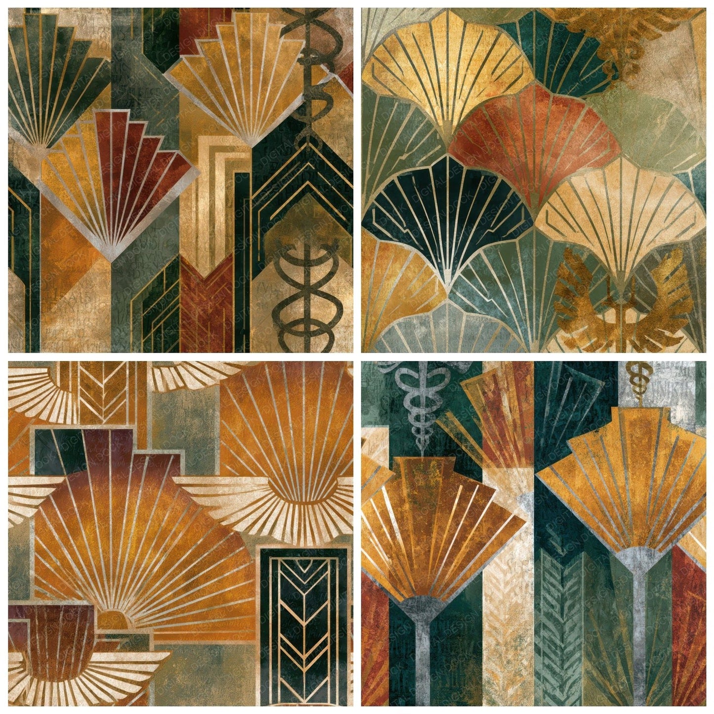 Art Deco Caducei Amber Sage Digital Paper Pack (DDD013926)