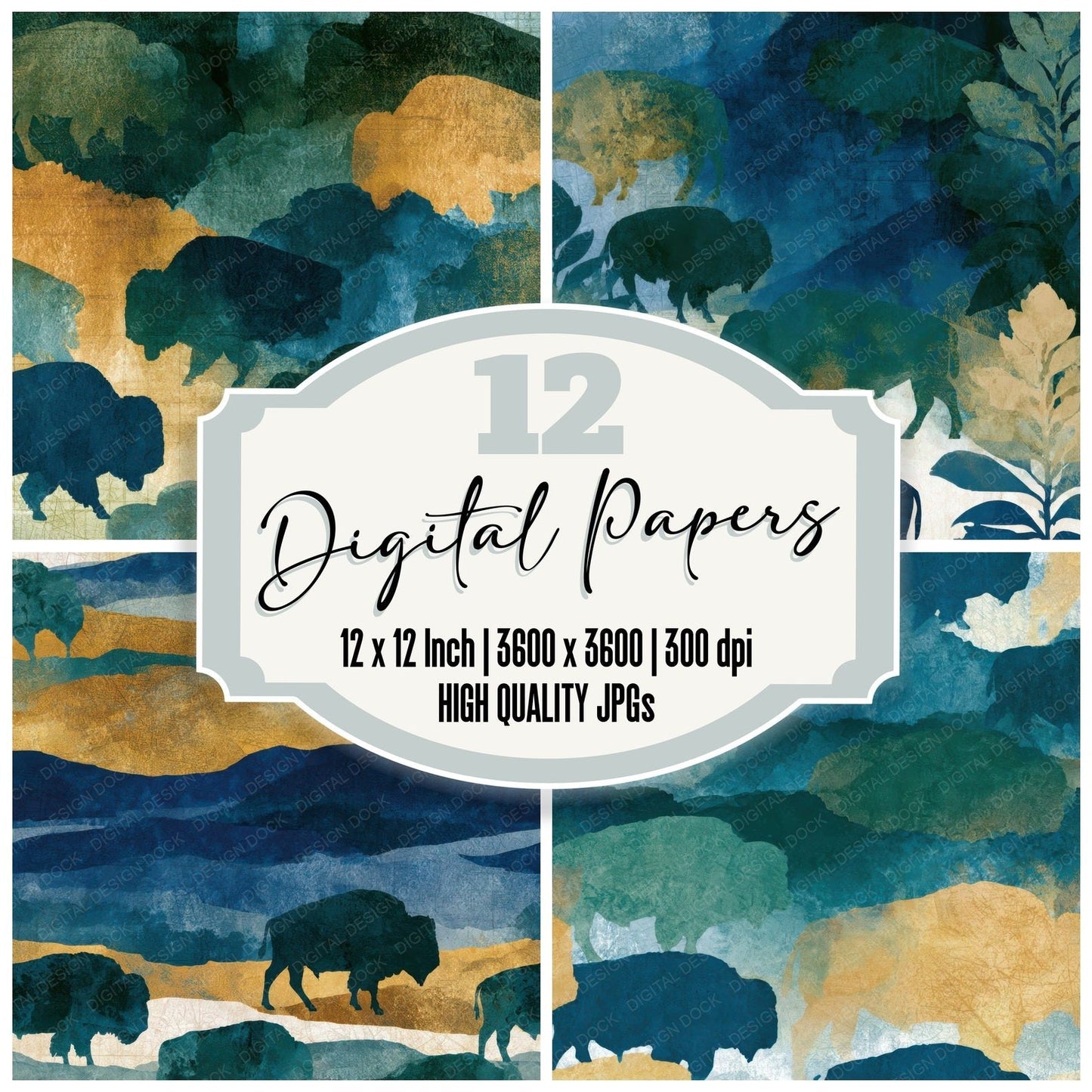 Cyanotype Bison Butter Sage Digital Paper Pack (DDD013927)
