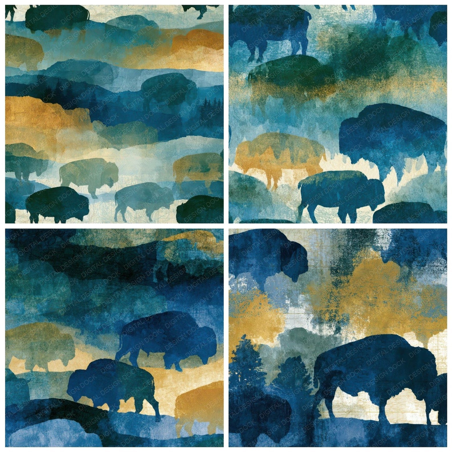 Cyanotype Bison Butter Sage Digital Paper Pack (DDD013927)