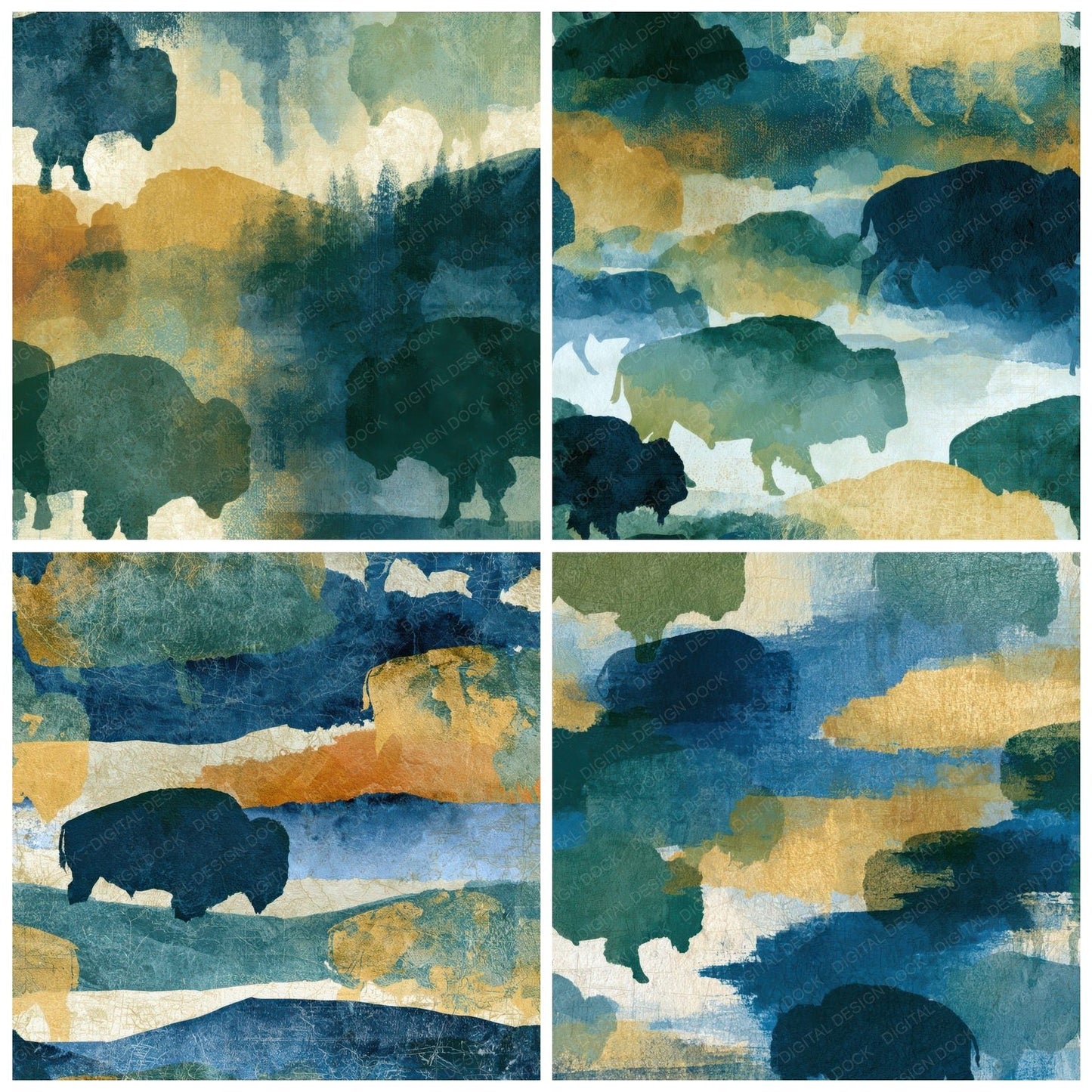 Cyanotype Bison Butter Sage Digital Paper Pack (DDD013927)