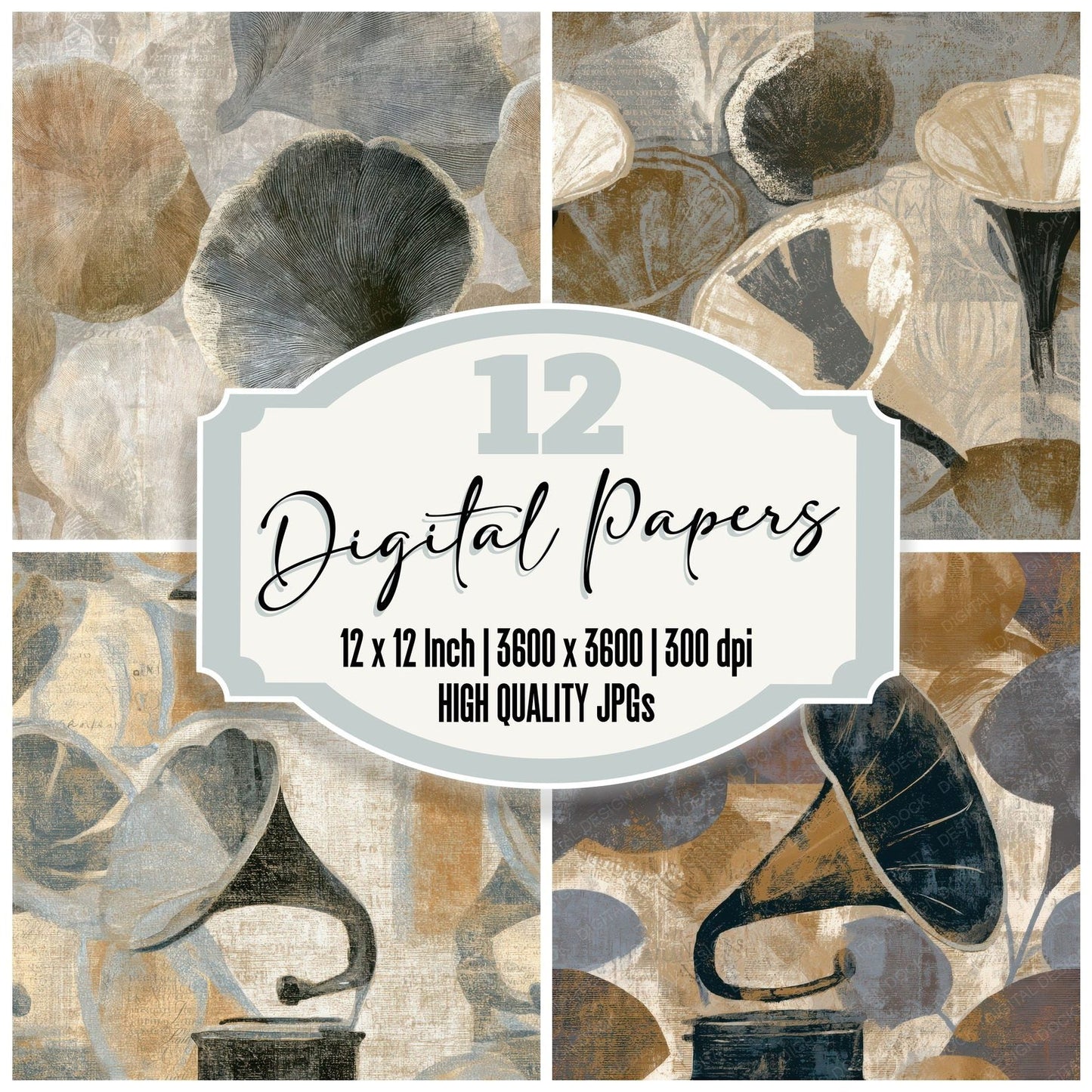 Egg Tempera Gramophone Horn Sand Seamless Digital Paper Pack (DDD013928)