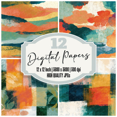 Maximalist Peach Mint Butter Abstract Digital Paper Pack (DDD013929)