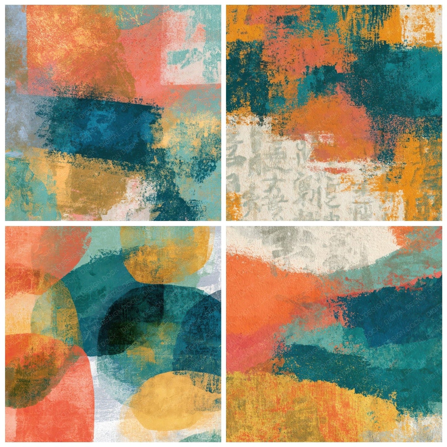 Maximalist Peach Mint Butter Abstract Digital Paper Pack (DDD013929)
