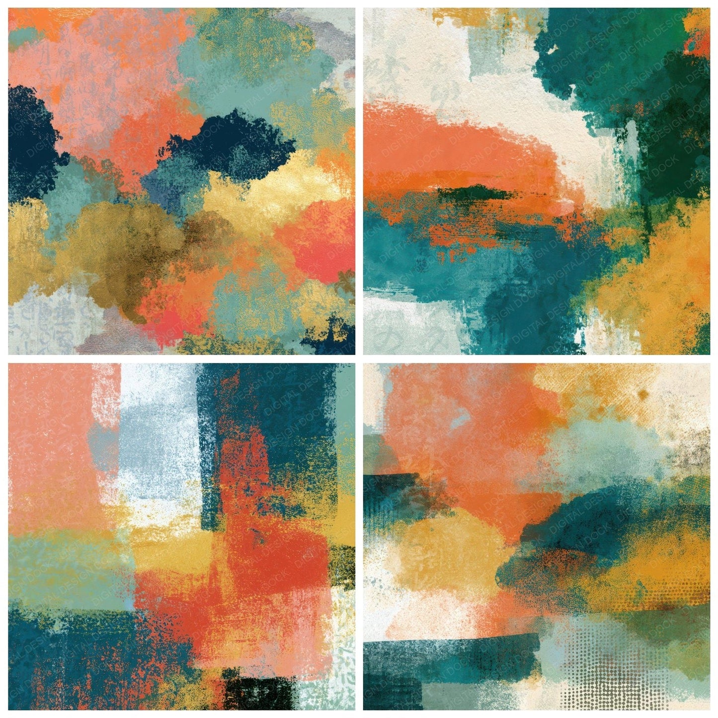 Maximalist Peach Mint Butter Abstract Digital Paper Pack (DDD013929)
