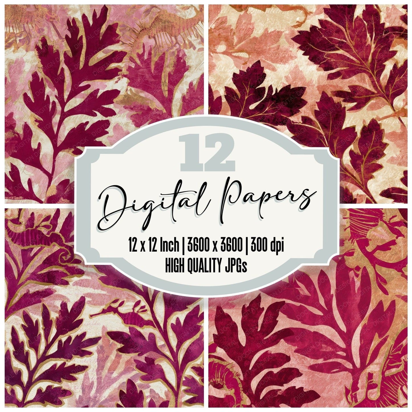 Maximalist Seadragon Wine Rose Digital Paper Pack (DDD013930)
