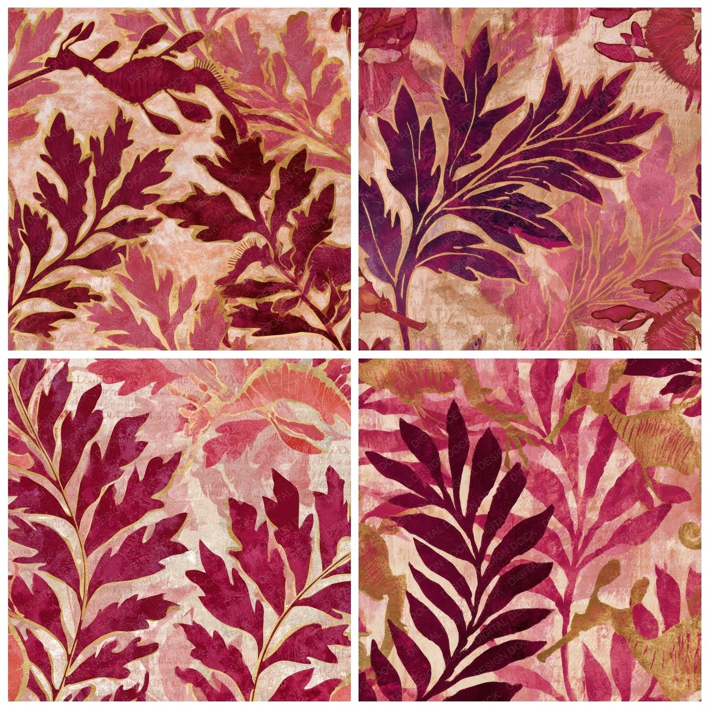 Maximalist Seadragon Wine Rose Digital Paper Pack (DDD013930)
