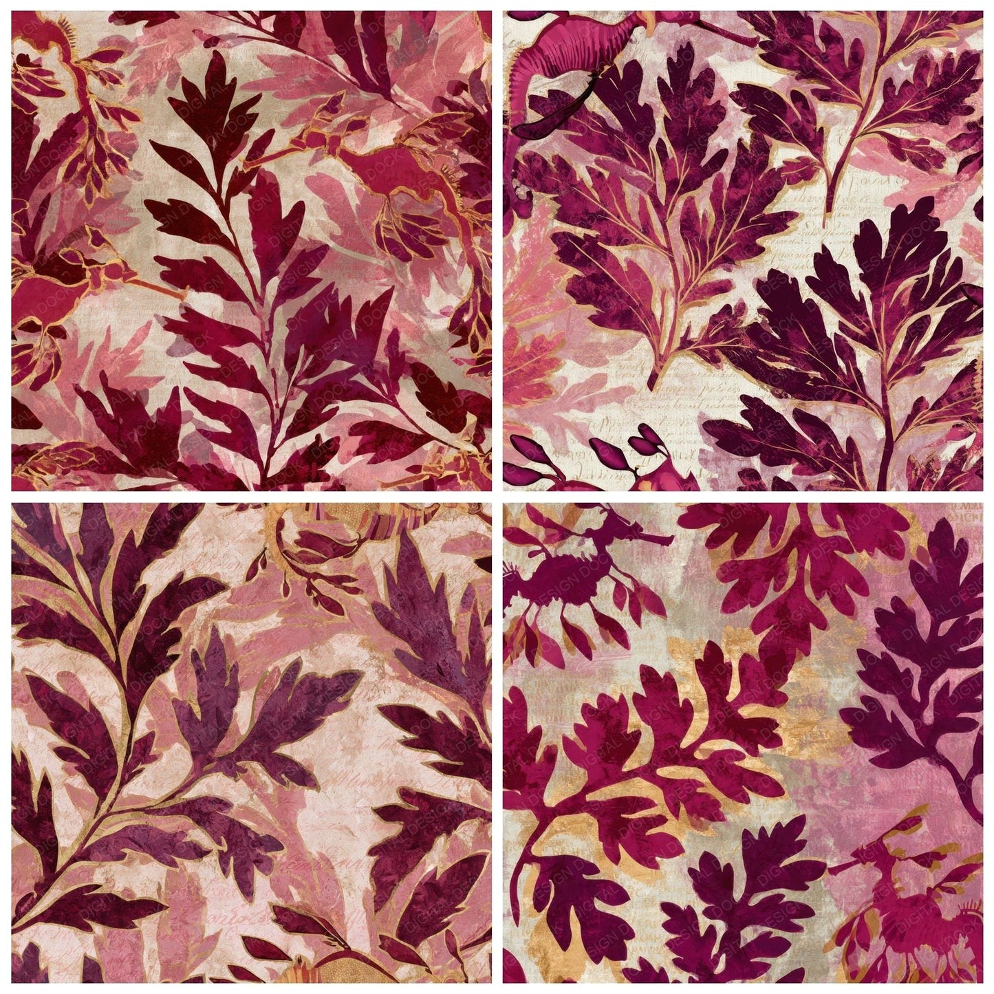 Maximalist Seadragon Wine Rose Digital Paper Pack (DDD013930)