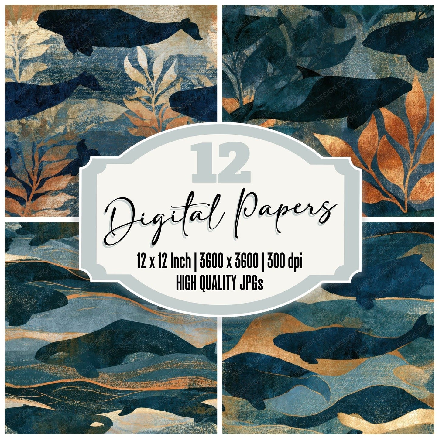 Mezzotint Beluga Whale Midnight Bone Digital Paper Pack (DDD013931)