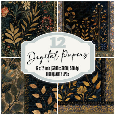 Mughal Black Gold Abstract Digital Paper Pack (DDD013934)