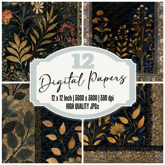 Mughal Black Gold Abstract Digital Paper Pack (DDD013934)