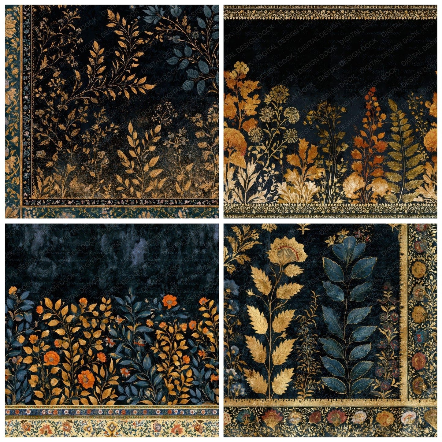 Mughal Black Gold Abstract Digital Paper Pack (DDD013934)