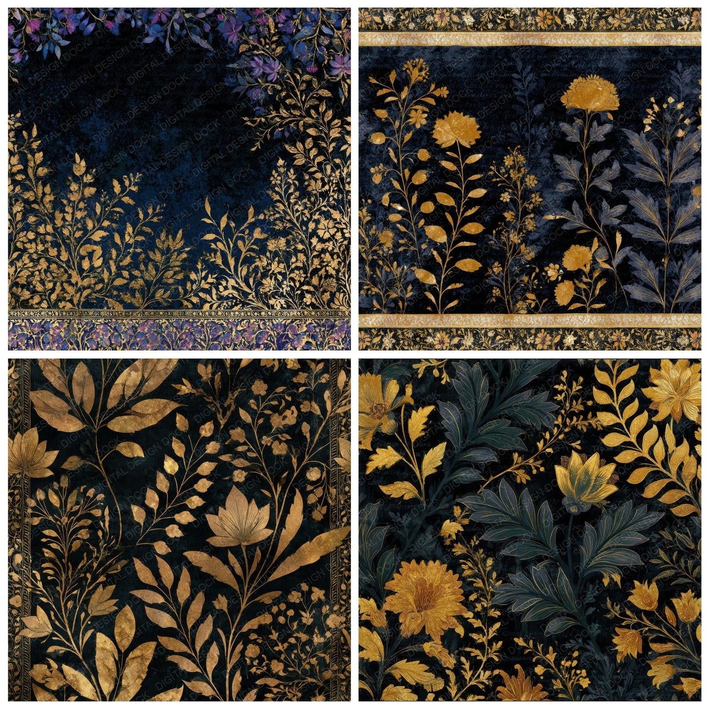 Mughal Black Gold Abstract Digital Paper Pack (DDD013934)