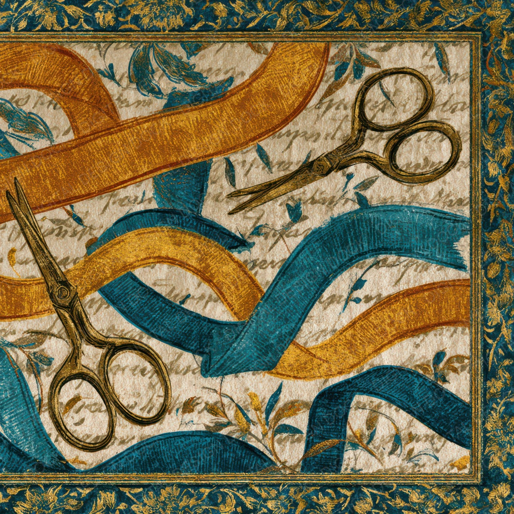 Mughal Scissors Ribbons Rust Turquoise Digital Paper Pack (DDD013935)