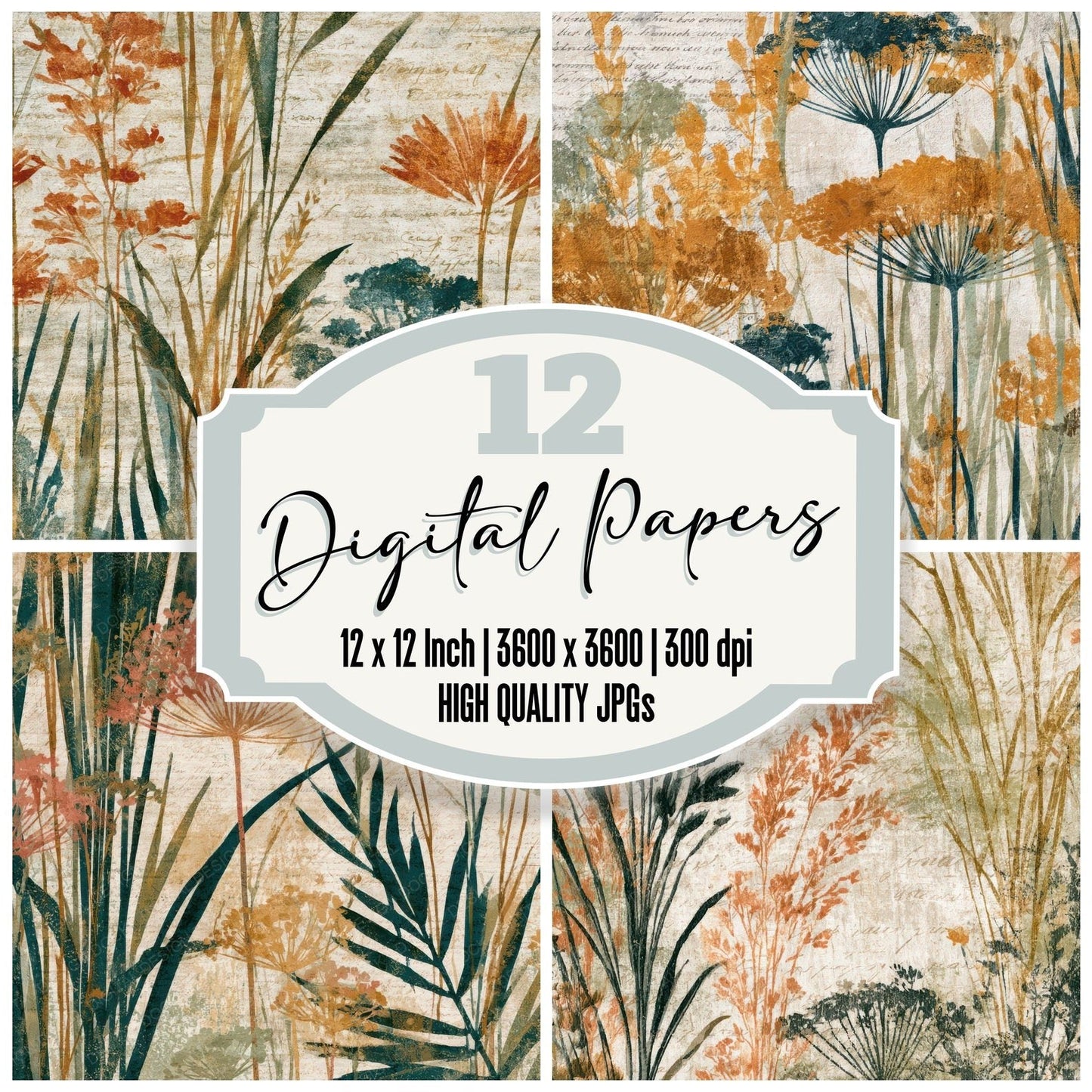 Naturalist Meadow Apricot Pistachio Digital Paper Pack (DDD013936)