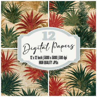 Pyrography Air Plants Crimson Cream Digital Paper Pack (DDD013937)