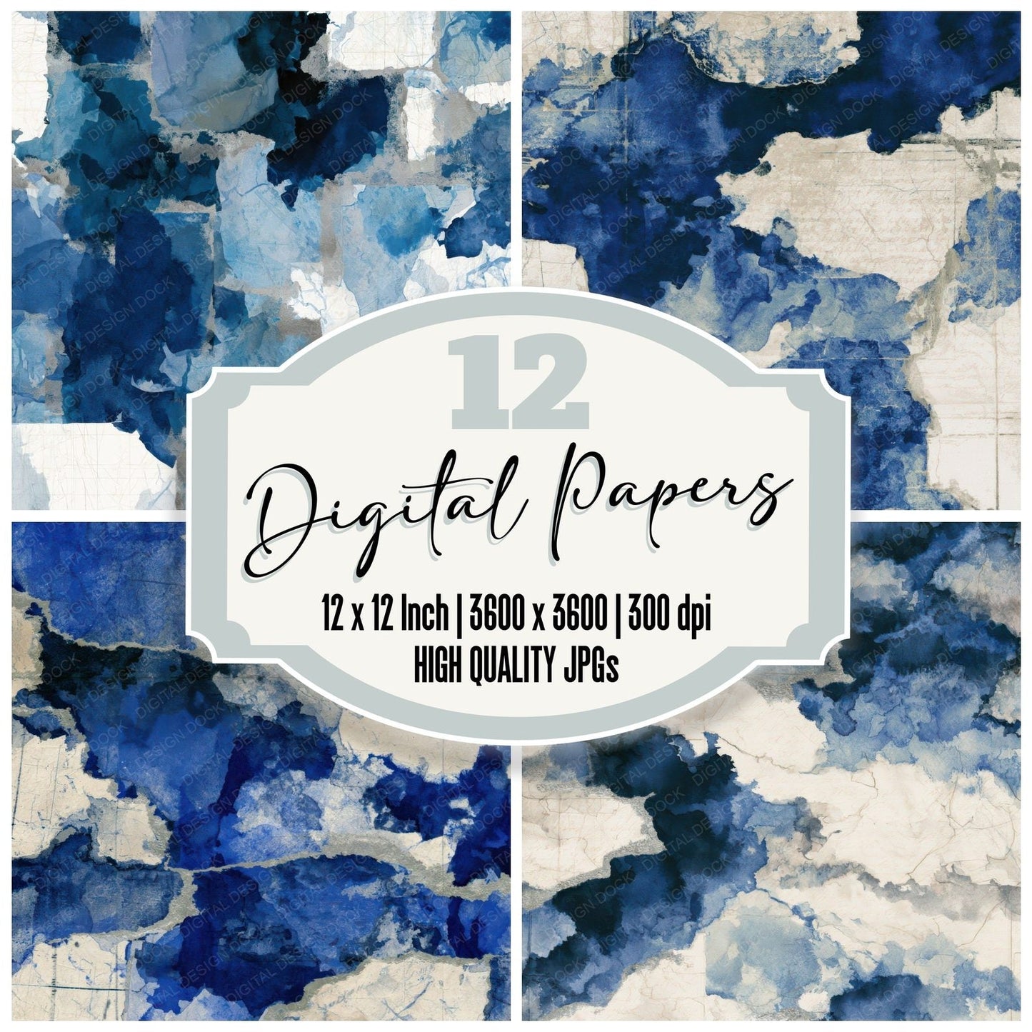 Sumi-e Ancient Maps Sapphire Bone Digital Paper Pack (DDD013939)