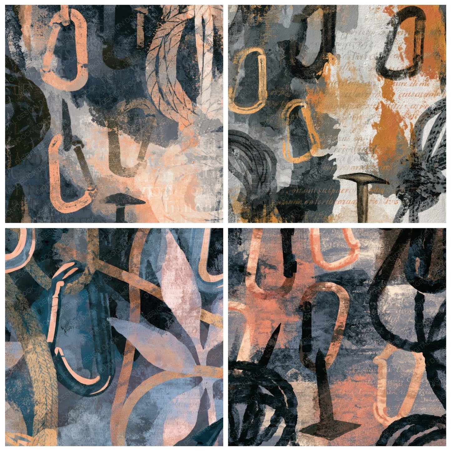 Sumi-e Climbing Gear Gunmetal Pearl Digital Paper Pack (DDD013940)
