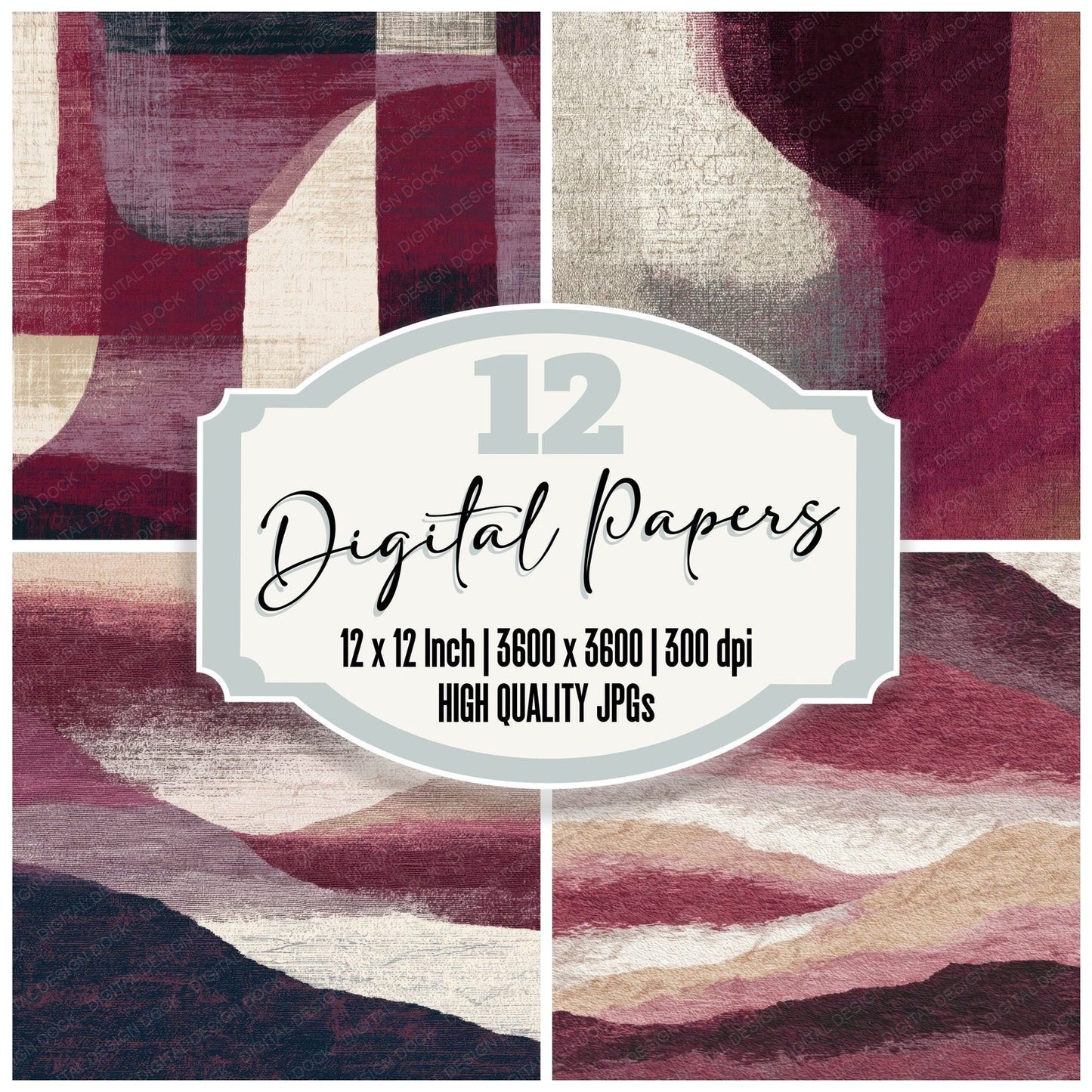 Tapestry Garnet Wine Ivory Tonal Digital Paper Pack (DDD013941)