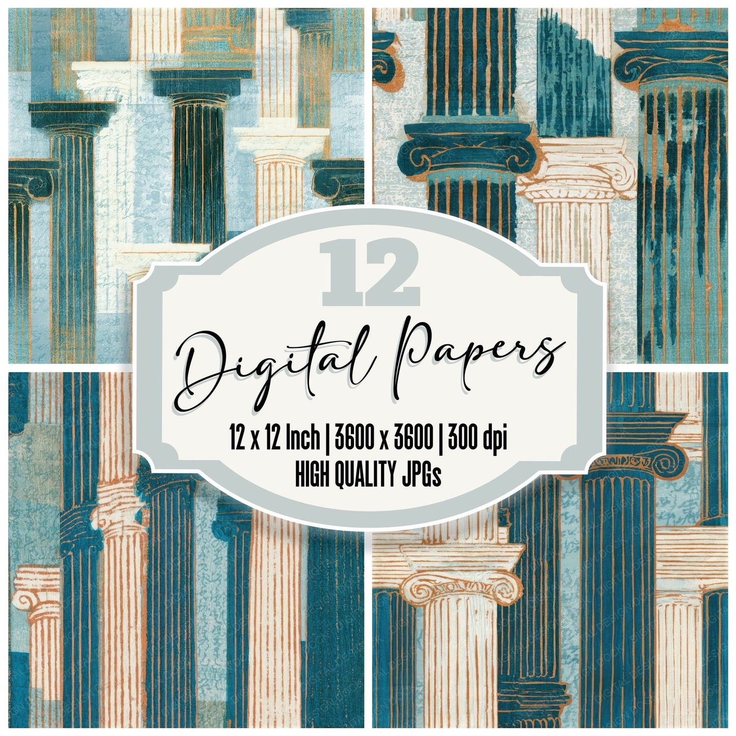 Ukiyo-e Ionic Columns Seafoam Seamless Digital Paper Pack (DDD013942)