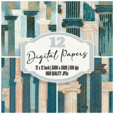 Ukiyo-e Ionic Columns Seafoam Seamless Digital Paper Pack (DDD013942)