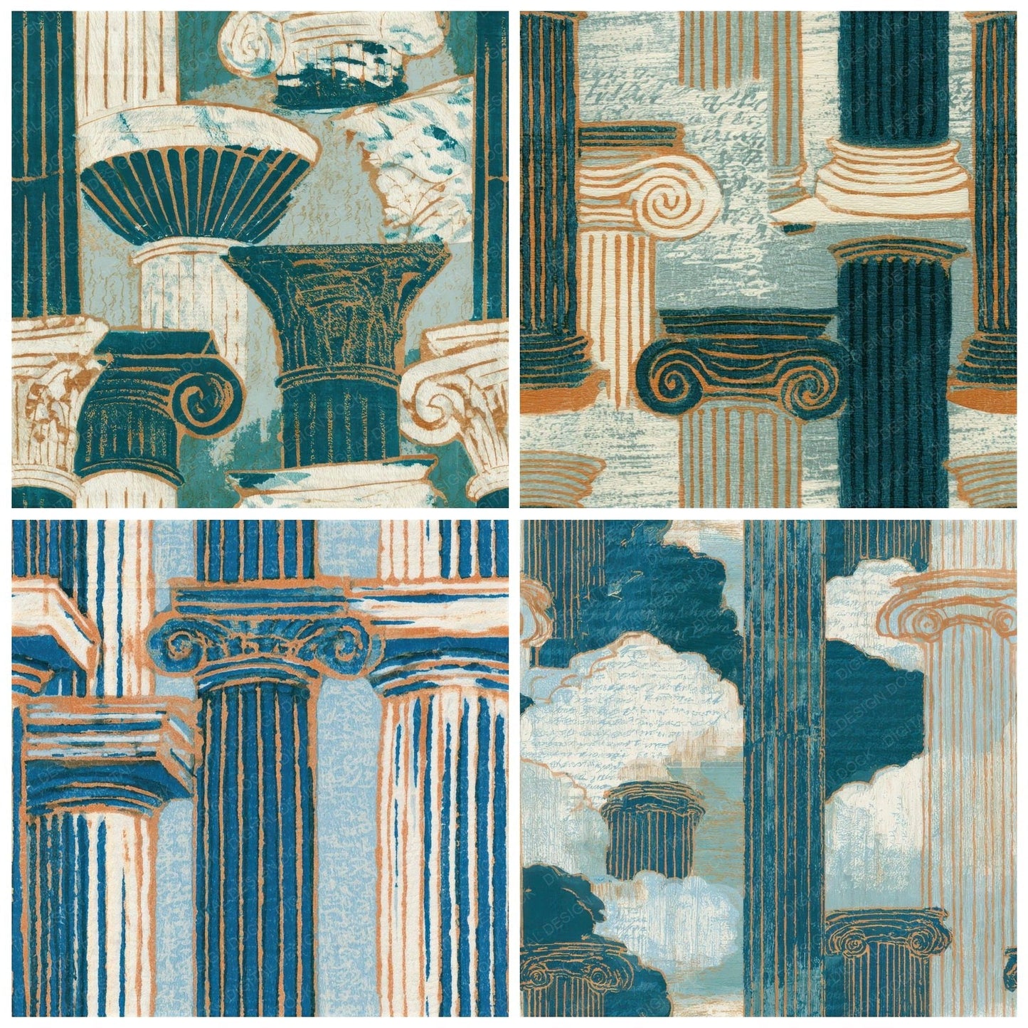 Ukiyo-e Ionic Columns Seafoam Seamless Digital Paper Pack (DDD013942)